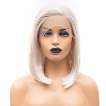

RONGDUOYI Blonde Short Bob Wig Silk Straight Synthetic Lace Front Wig with Side Part for Women Natural Straight HandTied Wigs
