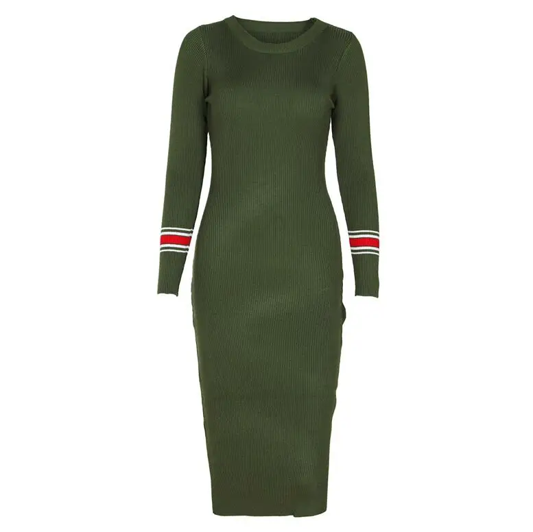 Neophil/ женские зимние вязаные платья, облегающие черные платья с круглым вырезом и длинным рукавом, базовая сексуальная длина до колена, платья Vestidos D2986 - Цвет: Армейский зеленый