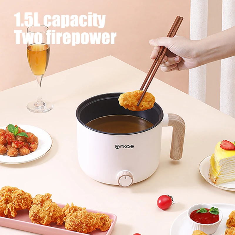 Dezin Olla eléctrica para ramen portátil de 1.5 litros con revestimiento  antiadherente, mini olla caliente para dormitorio, oficina, viajes, olla