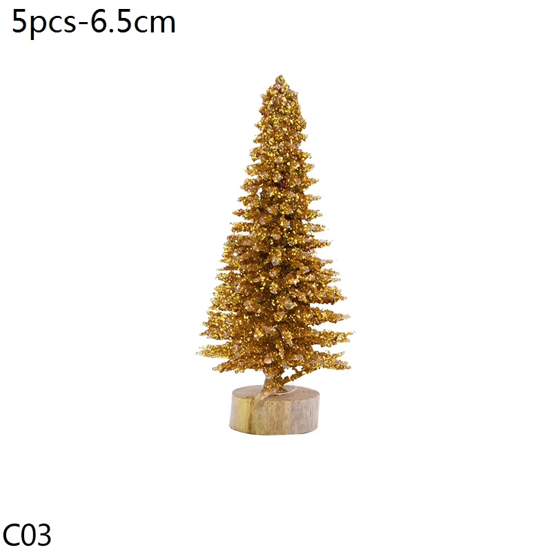 C03-6.5cm-5pcs gold Зеленые, белые, красные, золотые мини украшения для рождественской елки, миниатюрные рождественские елки, новогодние, вечерние, декор для стола, искусственная сосна, елки Navidad - Цвет: C03-6.5cm-5pcs gold