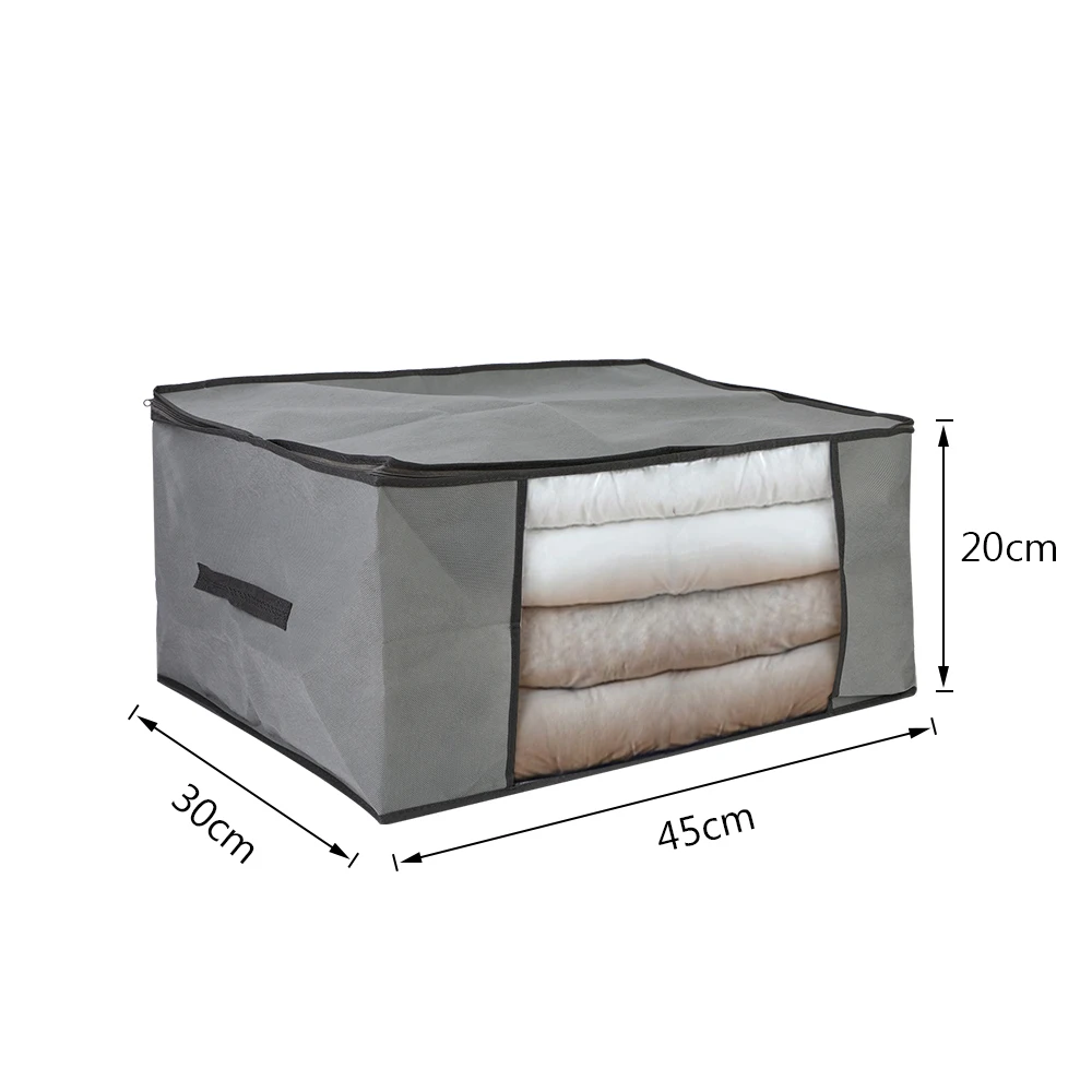grey 45x30x20cm Складная коробка для хранения одежды нетканый материал сумки для хранения с прозрачным окошком, на молнии Костюмы постельное белье Органайзер с ручками держатель - Цвет: grey 45x30x20cm
