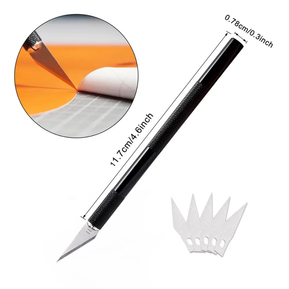 

EHDIS Film Sticker Carving Scalpel Knife Metal Handle Wood Craft Engraving Art Knives Pen Paper Cutter Hand Tool 5 Spare Blades