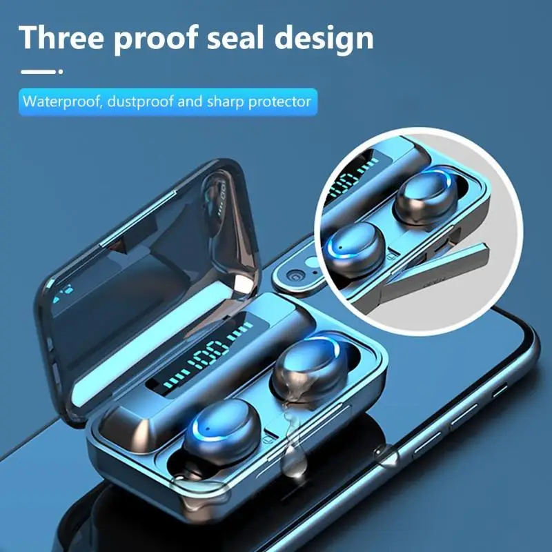 Bluetooth Earphone TWS LED Mini Display F9 5c Earpiece Stero Sound Wireless Noise Reduction 1500mah Power Bank With Microphone
