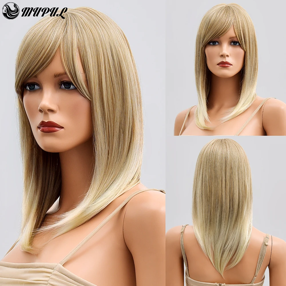 Blonde Straight Office Lady Daily Synthetic Wig With Bangs For White Women Natural Heat Resistant Cosplay Female Hair GOLD Wigs |