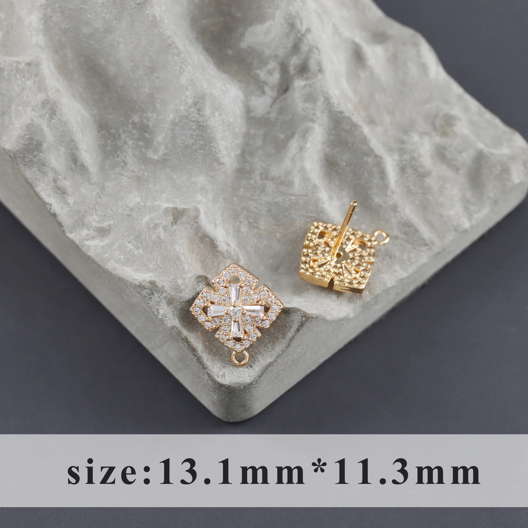 GUFEATHER M1120, 보석 액세서리, 18k 금 도금, 구리, 지르콘, REACH 통과, 니켈 프리, 꽃 모양, 매력, diy 귀걸이, 6 개/몫