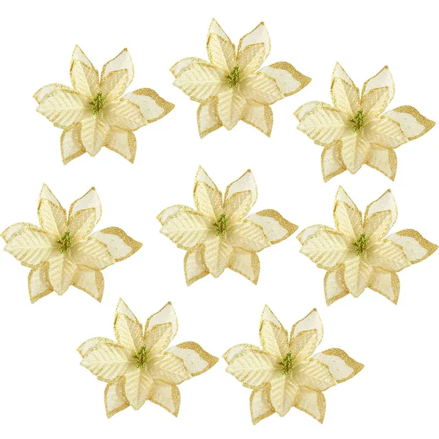 5/10Pcs 13cm Glitter Artificial Flowers For Christmas Tree Decoration DIY Christmas Ornaments Home Wedding Xmas Party Decoration F02
