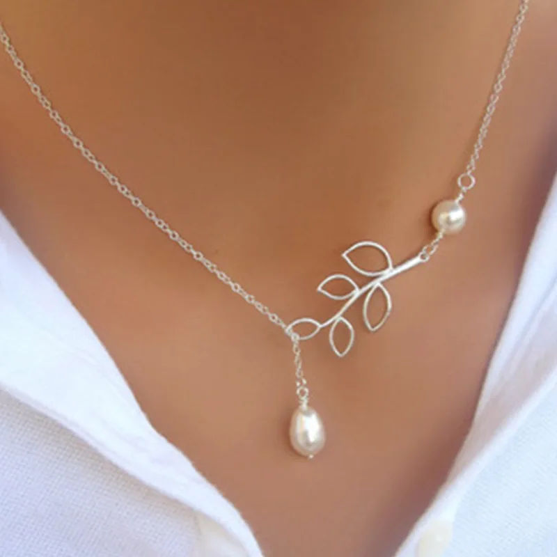 

Fashion Leaf Simple Pearl Fringe Fashion Wild Long Sweater Chain Necklaces & Pendants Collane Lunghe Donna