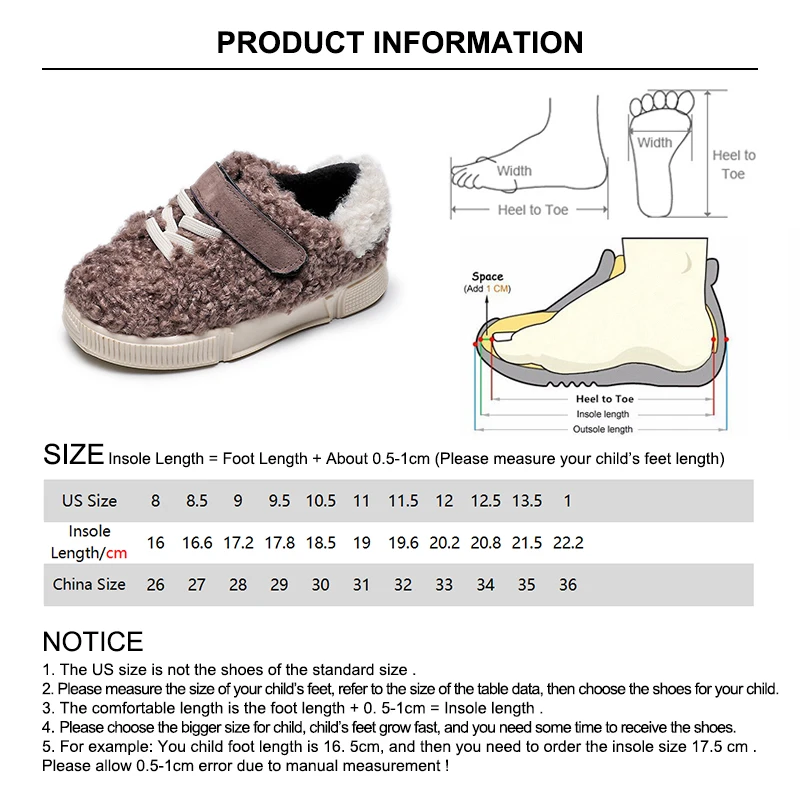 Children Sneakers Winter fashion LAMBS WOOL Keep Warm Sports Shoes for Girls Boys Hook& Loop Flat sneakers Kids Casual Shoes