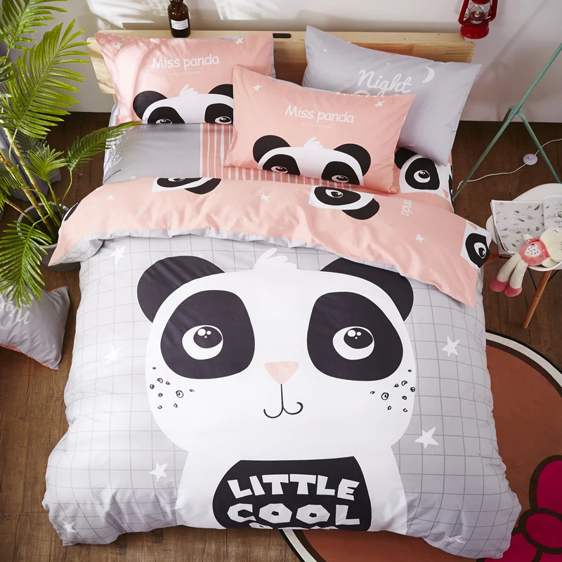 Cartoon Panda Bedding Set Bed Linens Flat Sheet Bedspread Double