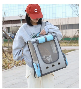

Luxury pet backpack for small cats and dogs | Breathable design, double-sided entry, safety features and cushion back support |