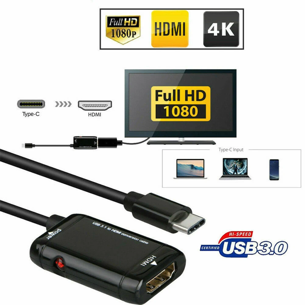HD 1080P USB C адаптер HDMI 3 1 ТВ Кабель Портативный кабель типа для MHL Android Phone Tablet|USB-хабы| |