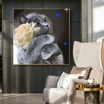 

Miaodu Lovely Gray Cat Flower Diy Diamond Painting Cross Stitch Msaic Home Decoration Embroidery Handmade Arts Craft Paintings