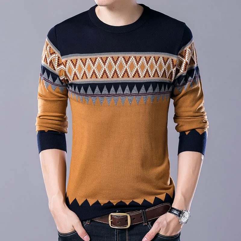 Модный брендовый свитер, мужские пуловеры, рождественские облегающие вязаные Джемперы, шерстяной осенний корейский стиль, повседневная одежда для мужчин - Цвет: Coffee