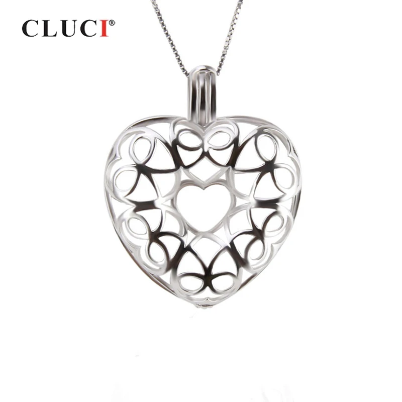 CLUCI Стерлинговое Серебро 925 пробы Романтическая любовь в форме сердца клетка Кулон Серебро 925 Бант дизайн для женщин желать медальон из жемчуга подарки