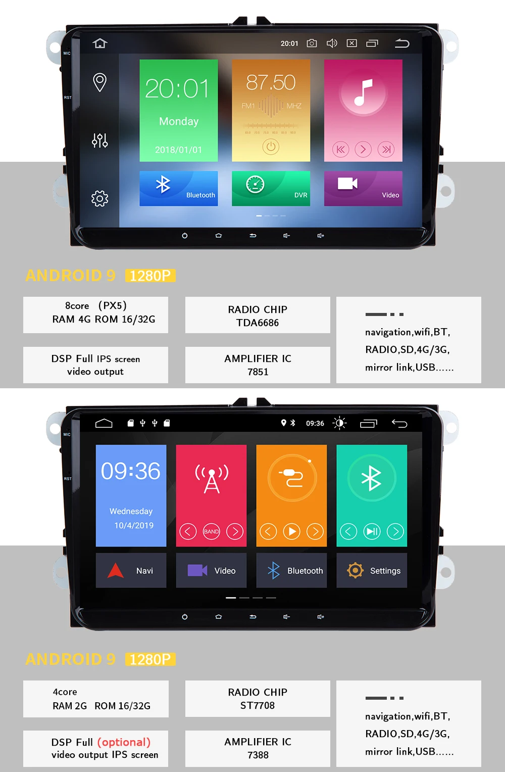 DSP 8 ядерный 4 Гб 64 г 2 Din Android 9 автомобильный Радио gps навигатор для Amarok волксаген VW Passat B6 Skoda Octavia 2 Superb2 мультимедиа