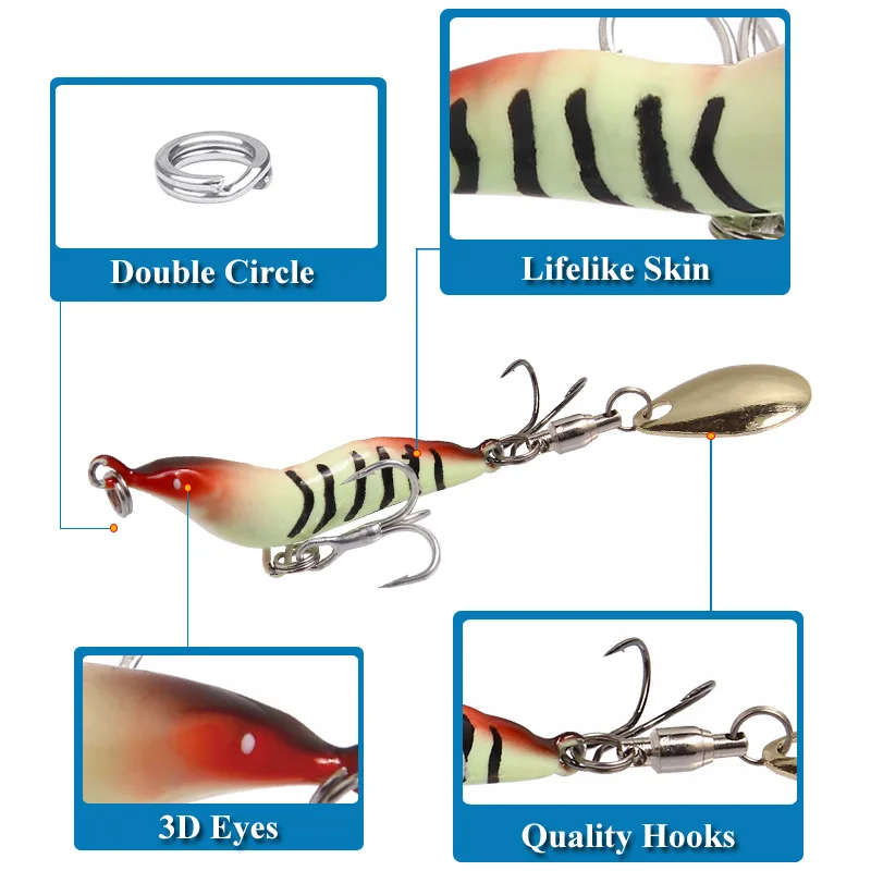 Bassland New Metal Shrimp VIB Fishing Lure Super Long Casting Whirling Soppn Baits Sea Fishing Freshwater Metal Shrimp