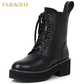 

SARAIRIS 2020 Big Size 43 Square Heels Platform Winter Shoes Woman Fashion Brand Top Quality Motorcycles Boots Female