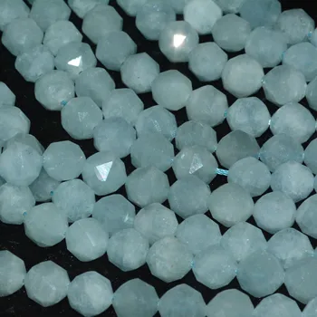

Natural Aquamarine Faceted Round Beads 8mm - Triangle Cutting / 128 Cutting