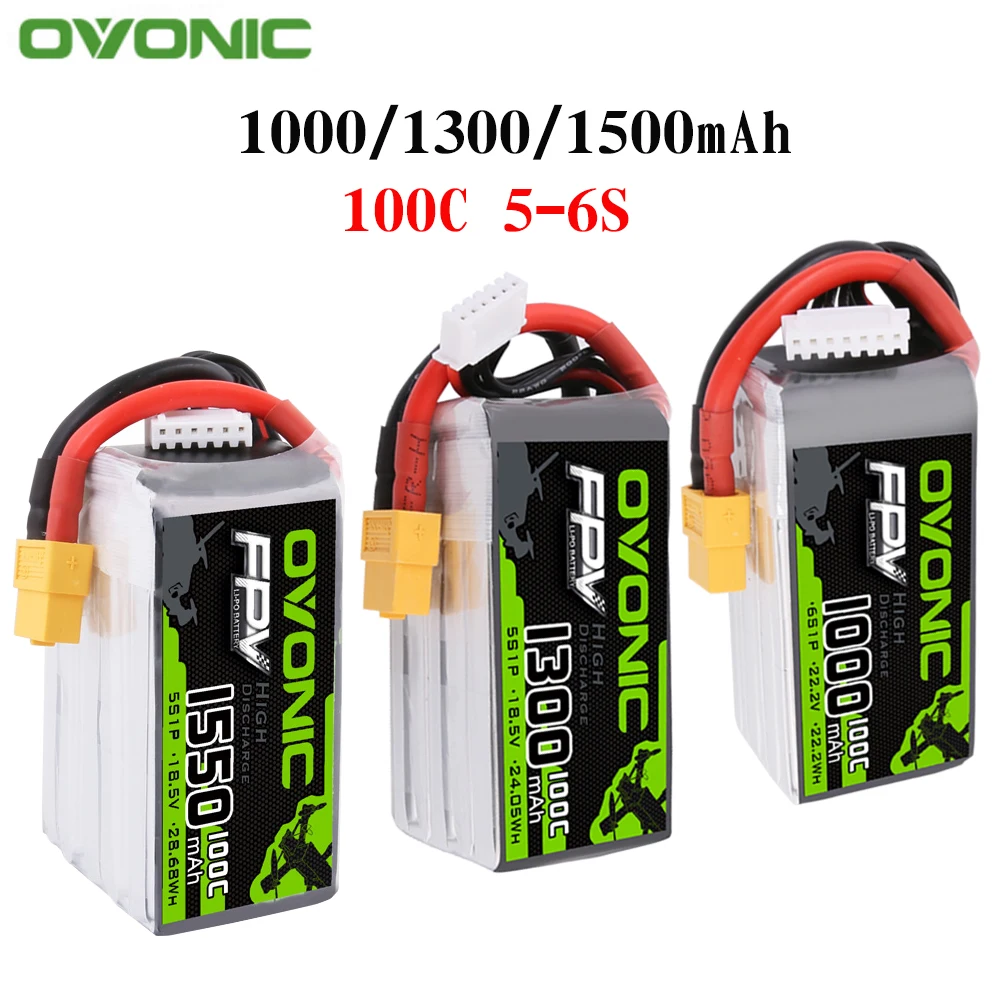 Литий-полимерный аккумулятор Ovonic 1000/1300/1550 мАч 100C 5-6S1P с разъемом xt60для крошечных