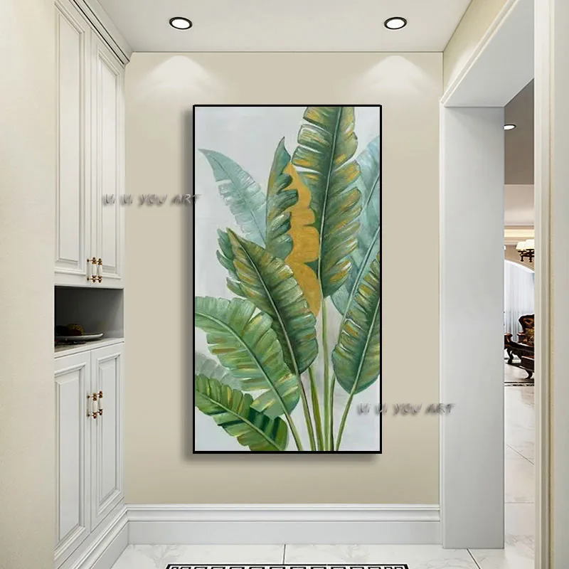 

100% Handmade Abstract Oil Painting Large Size Canvas Tropical Banana Leaf Decoration Modern Wall Art Living Room