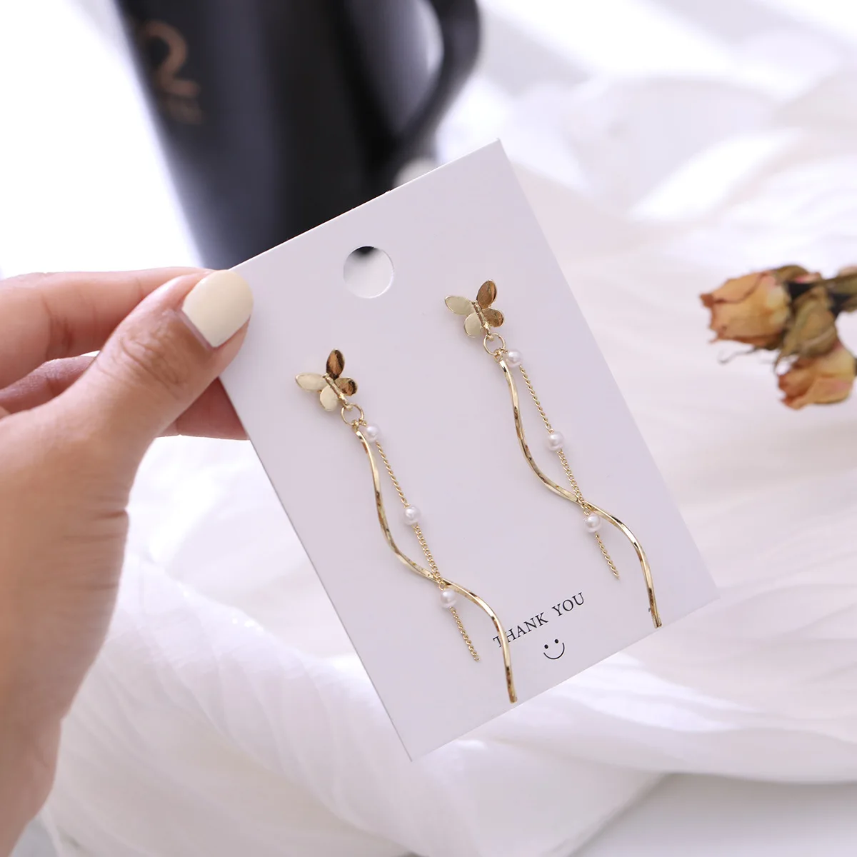 

Gold Color Butterfly Long Pearl Chain Tassel Drop Earrings For Women Girls Christmas Gift Wedding Brides Pendiente Mujer