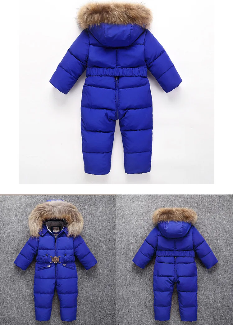 Boys windproof ski down jacket kids Siamese Down Jacket Girls pink jumpsuits Down jacket Baby warmth thick winter long coat