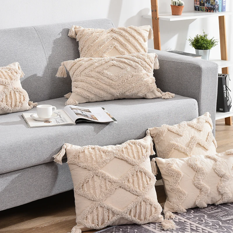 H6008f92ff941446f922b6ca7d2479154d Tassels Decorative Cushion Cover 45x 45cm/30x50cm Beige Sofa Pillow Case Cover Handmade Home Decoration for living Room Bed