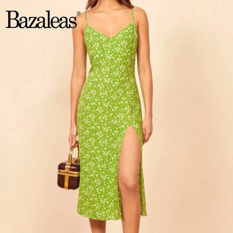 bright green floral dress