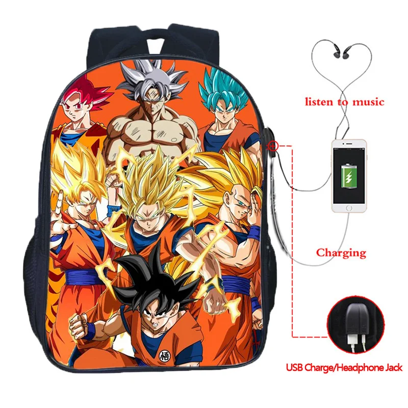 Dragon Ball Z Многофункциональный рюкзак Goku Vegeta школьные сумки для подростков девочек мальчиков зарядка через usb ноутбук рюкзак дорожные сумки