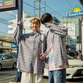 

2020 Spring And Autumn New Youth Popular Color Grid Patch Loose Long-sleeved Shirt Fashion Casual Wild Couple Wear S-2XL