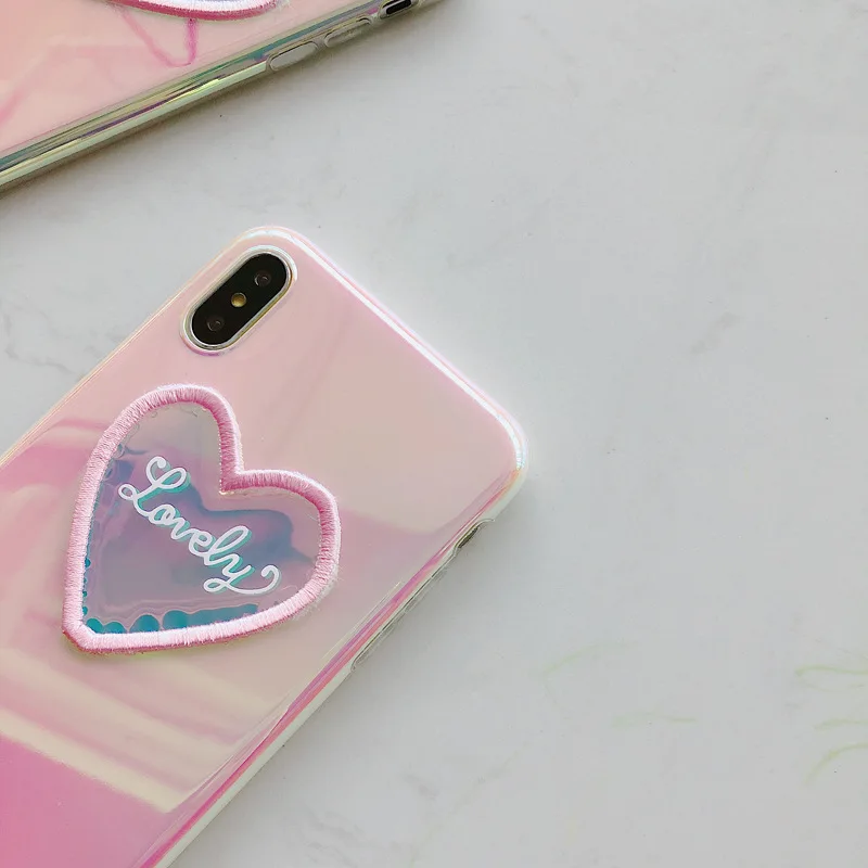 Чехол для телефона с 3D вышивкой в виде сердца для iphone 6 6s 7 8 Plus, цветной чехол из ТПУ с градиентом для iphone X XS Max XR, чехол для телефона