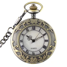 Винтажные бронзовые римские цифры стимпанк карманные часы Кварцевые ожерелье Карманные& Fob часы цепь Мужские Женские часы карманные& fob часы