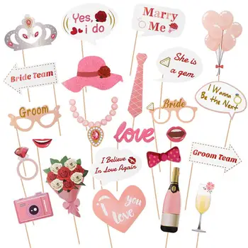 

24PCS Wedding Prop Kit Funny Wedding Photo Booth Props Sticks for Wedding Decoration Wedding Party Engagement