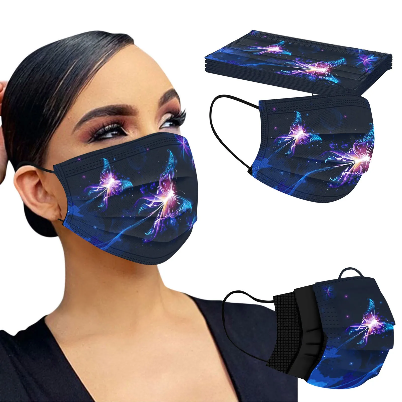 Face Mask 10pc 3d Mask Funny Black Disposable Face Mask Adult Women Man 3ply Ear Loop Masken Mascarillas Negras