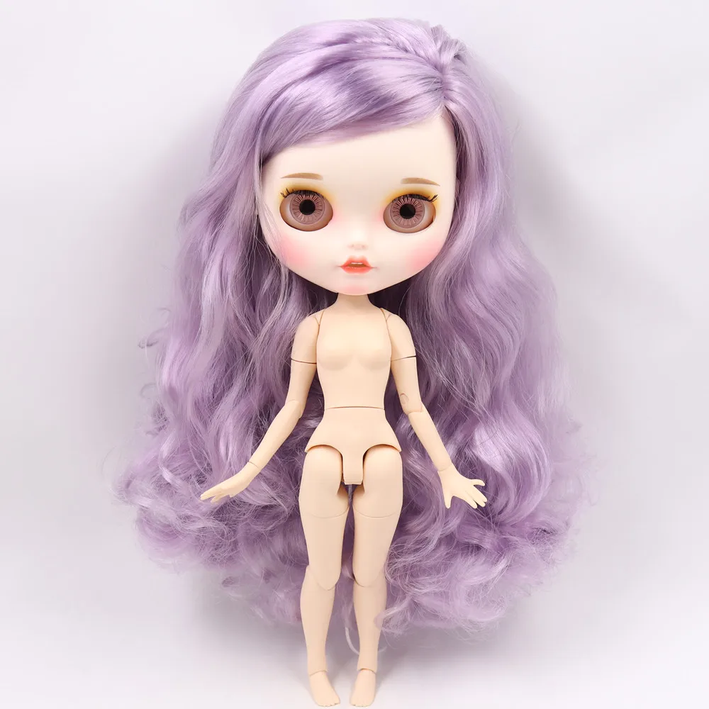 Ледяной обнаженный Blyth кукла No. BL1049 фиолетовые волосы резные губы пупырчатая рот матовые индивидуальные лица сустава тела 1/6 bjd