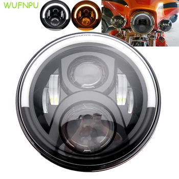 

Motorcycle 7inch LED Headlight 7" LED DRL H4 Halo Ring Amber Turn Signal Headlamp