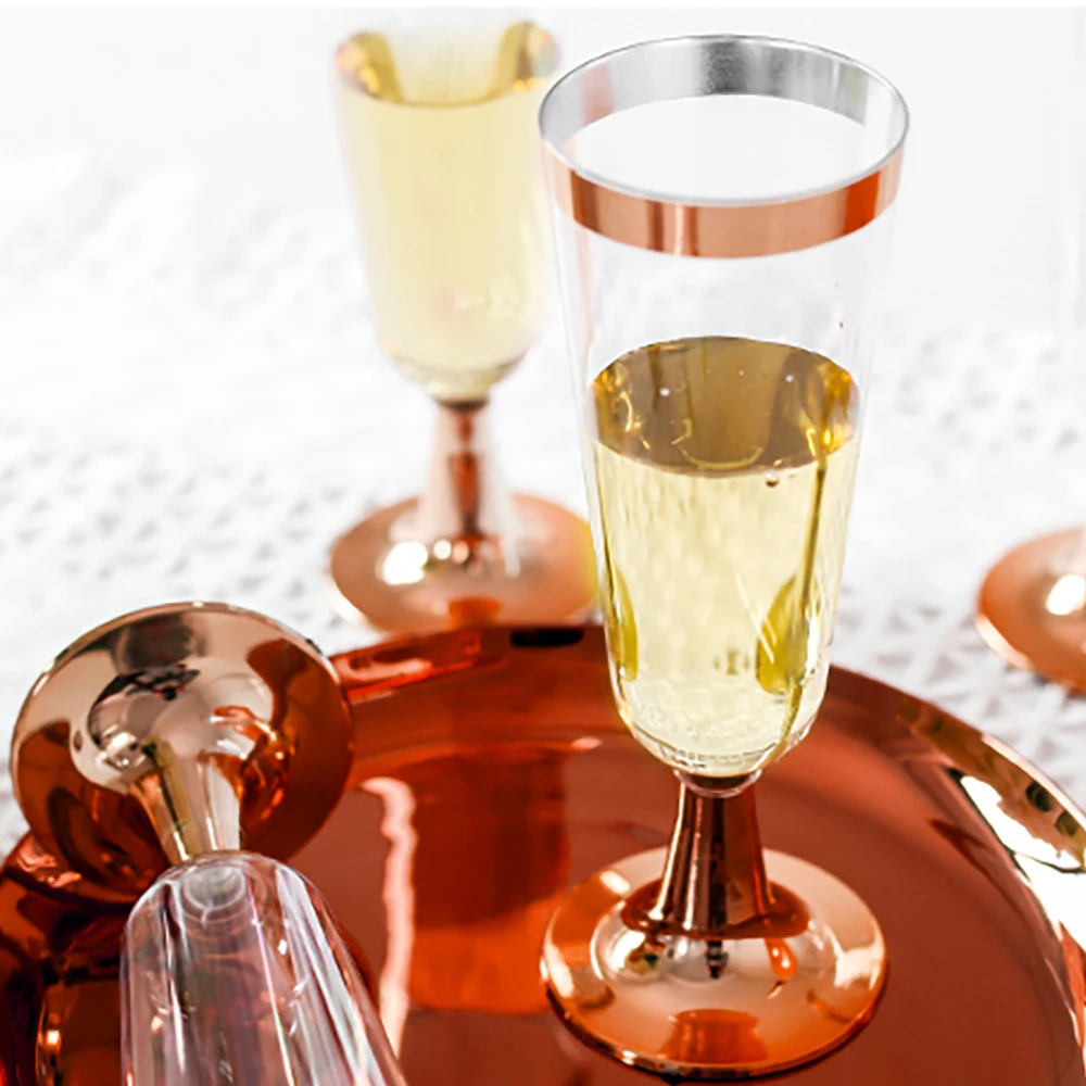 Пластиковая чашка для тостов, празднование, розовое золото, боковое украшение, Золотая чашка для шампанского, одноразовые чашки для шампанского