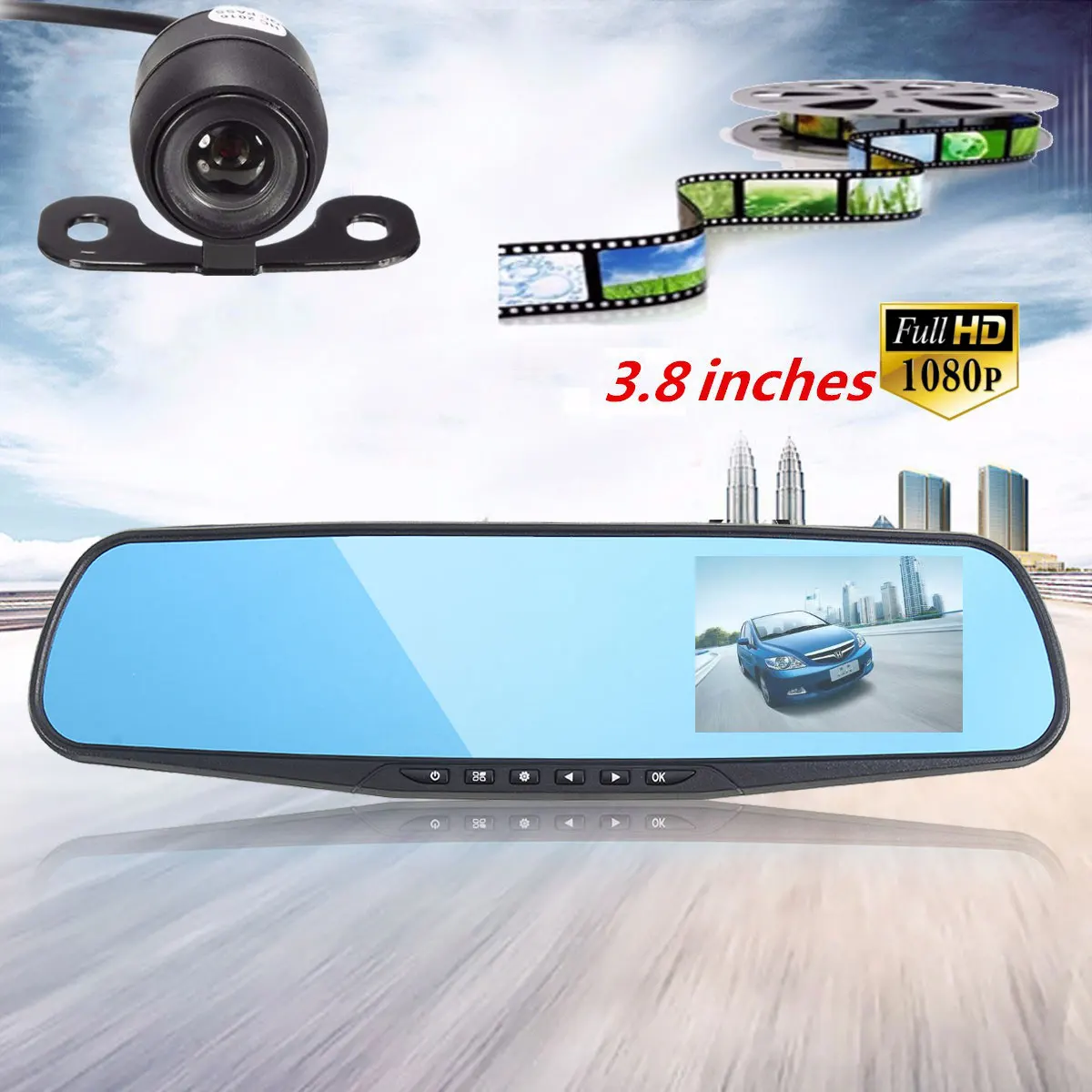 3,8 дюйма Full HD 1080P lcd Автомобильный видеорегистратор монитор камеры заднего вида Зеркало ночного видения Автомобильная камера вождения рекордер авто видеорегистратор