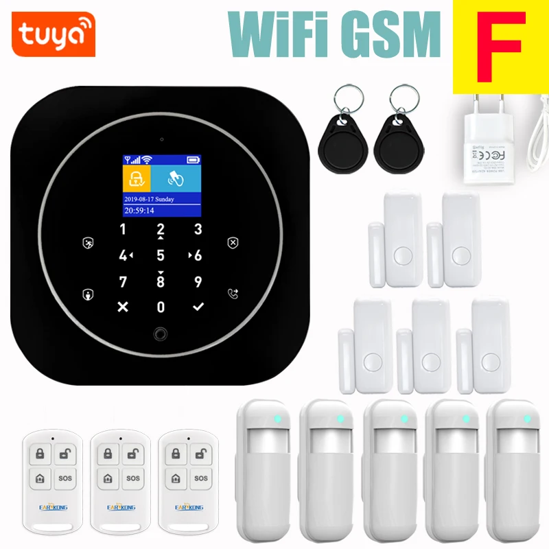F Wifi GSM система домашней сигнализации IOS Android Tuya приложение RFID lcd сенсорная клавиатура 433 МГц беспроводной датчик комплект сигнализации 11 языков для переключения - Цвет: F