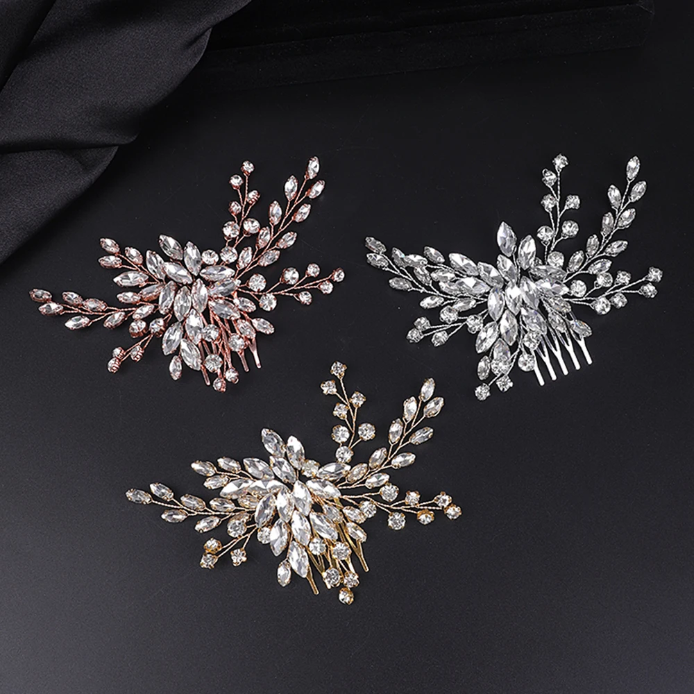 Silver Rhinestone Rose Gold Hair Comb Head Jewelry Hair Accessories for Women Bridal Wedding