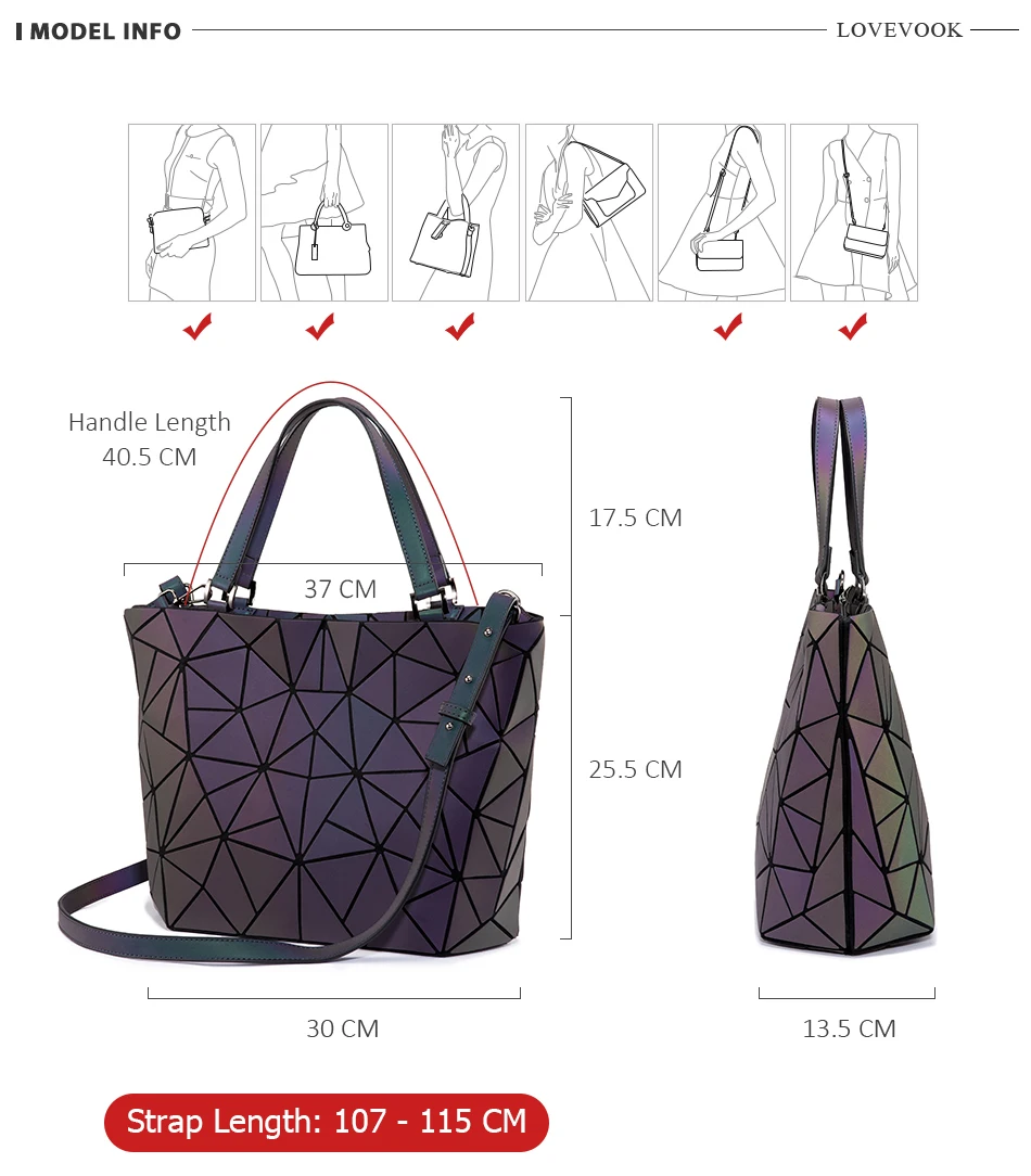 Женская сумочка, роскошная сумка на плечо, набор, складные сумки через плечо, женская сумочка и кошелек для дам, светящийся цвет
