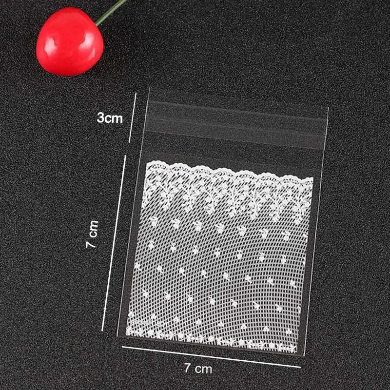 7x7 with 3cm 100Pcs Wedding Party Supplies Snack Baking Bag Gift Package Cookie Candy Packaging Food Grade Self-adhesive Plastic White Lace - Размер подарочной упаковки: 7x7 with 3cm