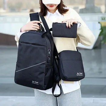 

School Bags Hot Three-piece Couple Canvas Backpack School Bags Teenage Cute new Set portable Travel Backpacks Rucksack