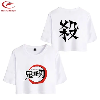 

Demon Slayer 2D crop tops Women's Anime Print Navel T-shirt Kimetsu no Yaiba Women's T-shirt Street Trend
