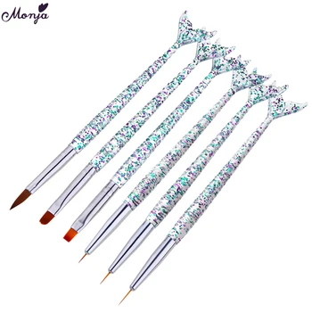 

Monja 6 Pcs Mermaid Handle Nail Art Brush Kit Acrylic UV GEL Extension Painting Stripes Lines Liner Drawing Pen Manicure Set
