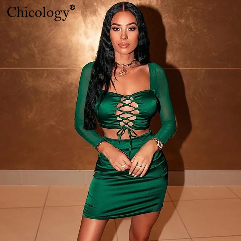 Chicology сетка сеткой атласное атлас зашнуровать 2 комплект из двух предметов в