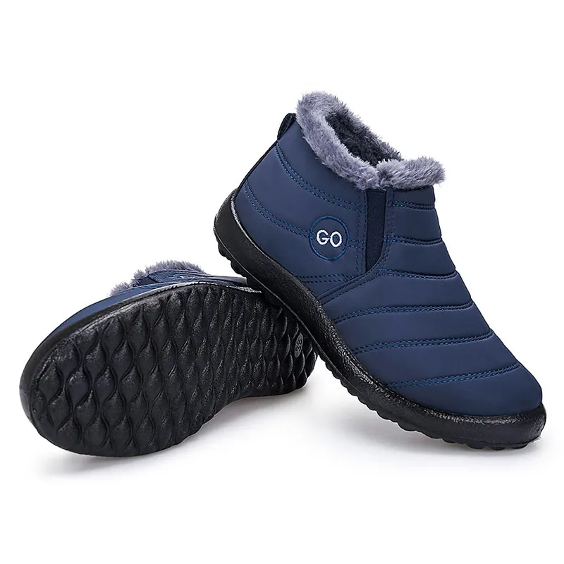 Г., сохраняющие противоскользящую подошву, водонепроницаемые зимние сапоги женские теплые зимние сапоги с плюшевой подкладкой однотонная женская обувь, большие размеры - Цвет: Blue(GO)
