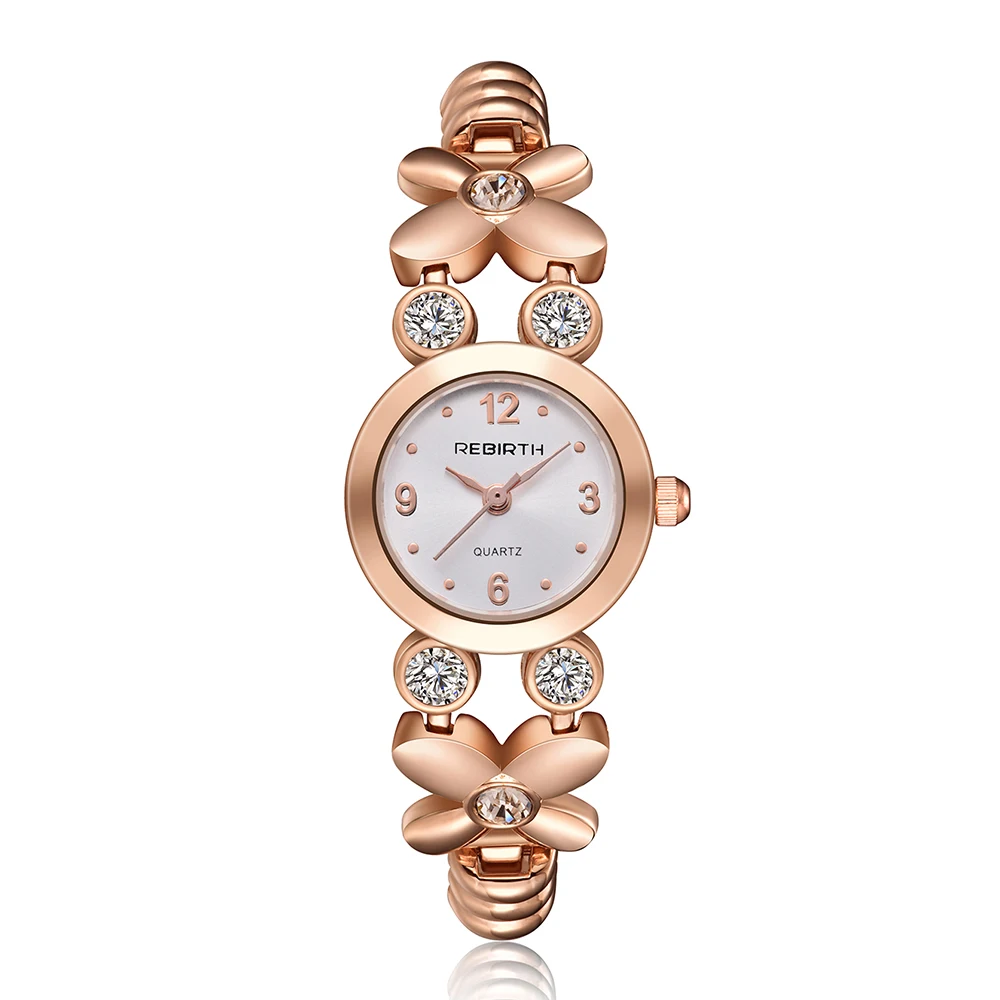 Rose Gold Watch Женские часы с браслетом, золотые женские часы с бабочкой и цветком, маленькие романтические серебряные кварцевые элегантные женские часы - Цвет: Rose Gold Watch