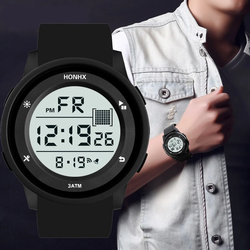 Новейшие мужские часы с ЖК-дисплеем, цифровой секундомер, дата, резиновые спортивные наручные часы, многофункциональные мужские часы Saat@ 5
