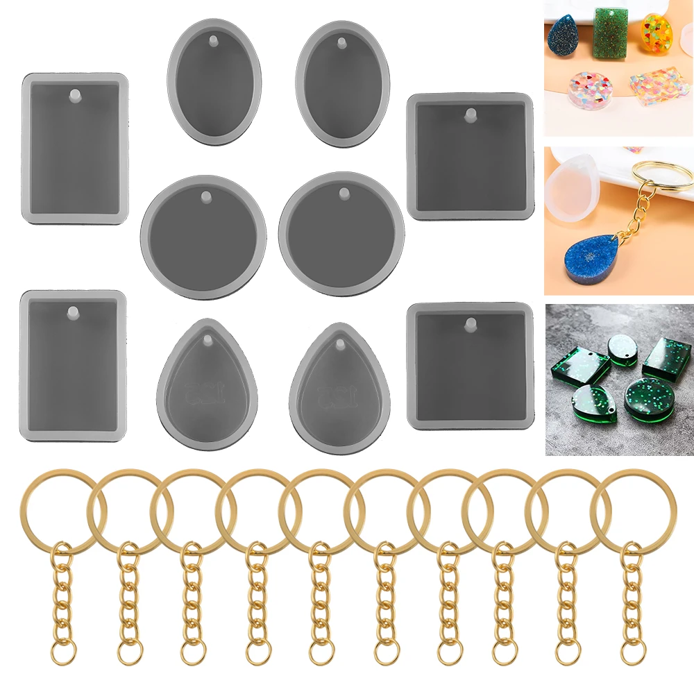 20Pcs/Set Keychain Pendants Epoxy Resin Silicone Mold Kit with Keyrings